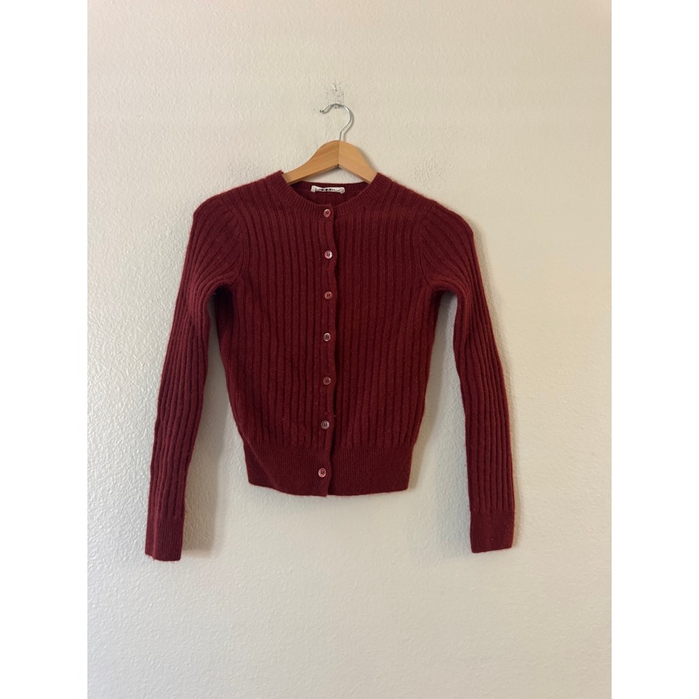 DOEN Danae Rib Cardigan 100% Cashmere Button Front XXS Malbec Red Excellent